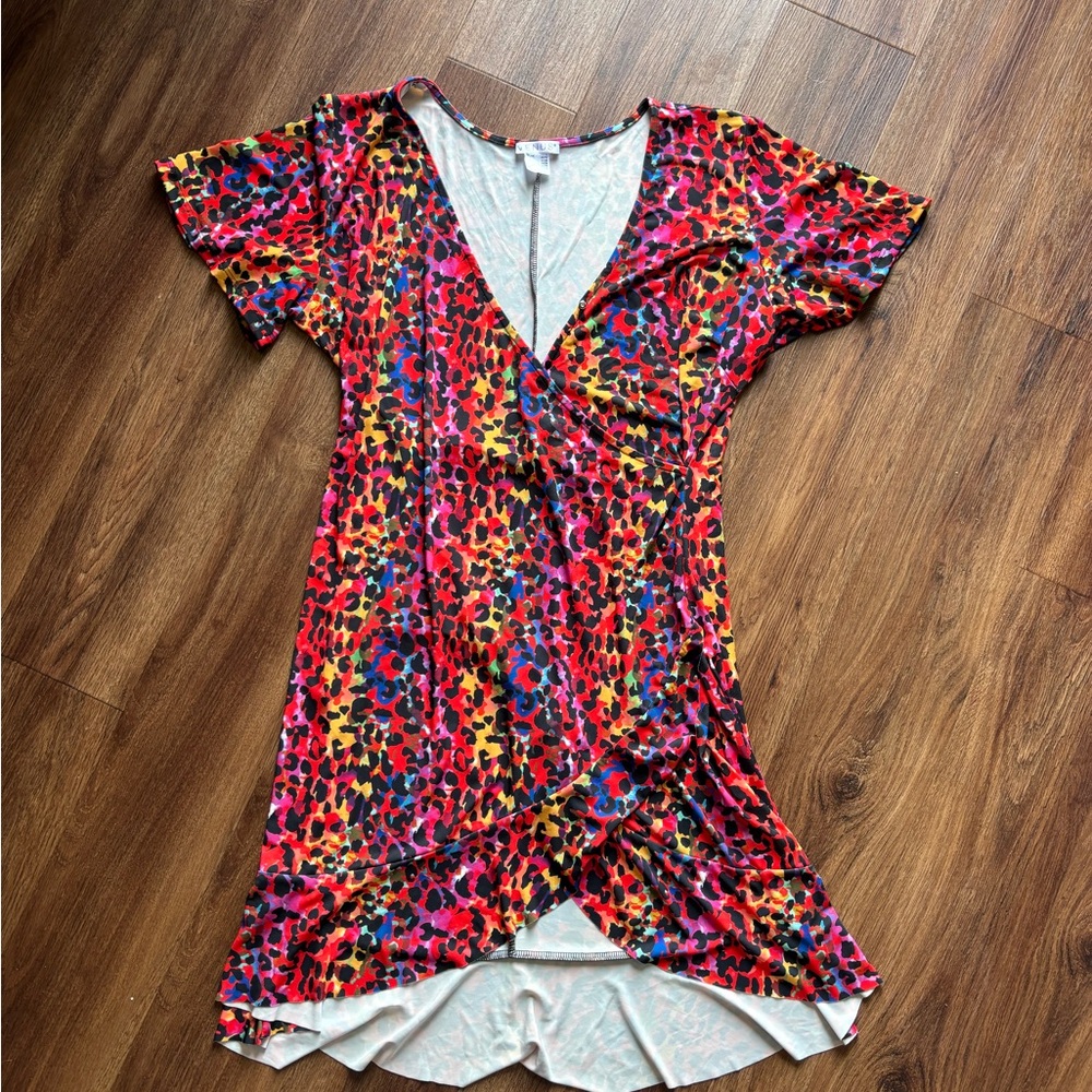Venus brand multicolored wrap dress. Flounce bottom